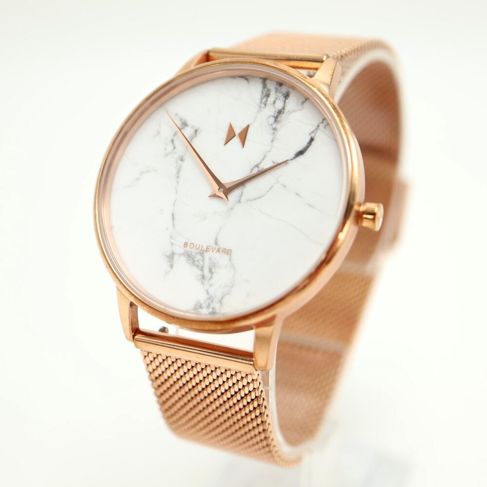 MVMT Women's Marble Boulevard Watch 38mm Rose Gold Tone Mesh Strap w New Battery